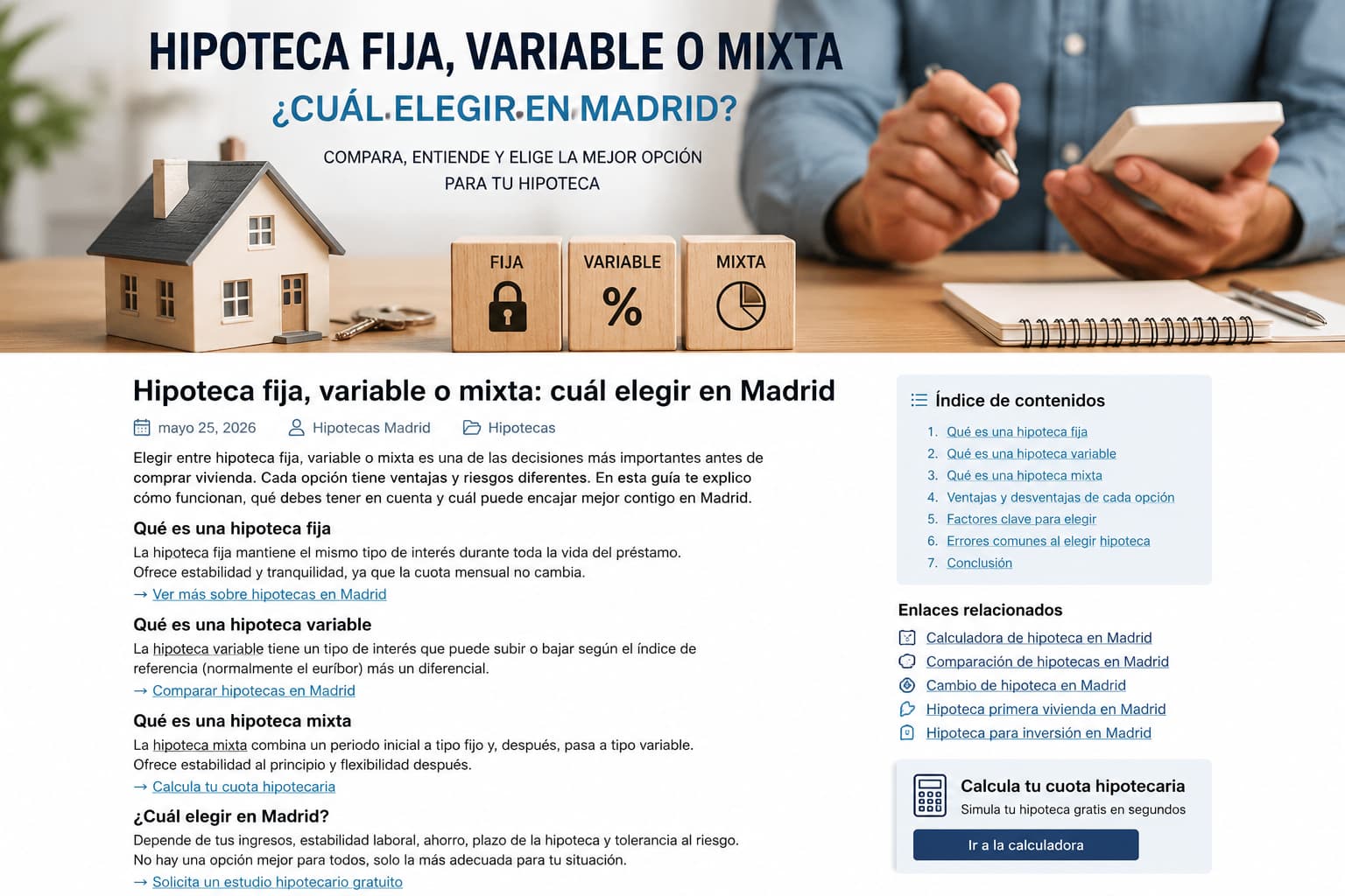 hipoteca fija variable o mixta para comprar vivienda en Madrid
